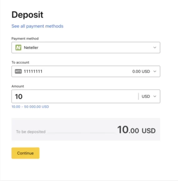 Deposit on Exness